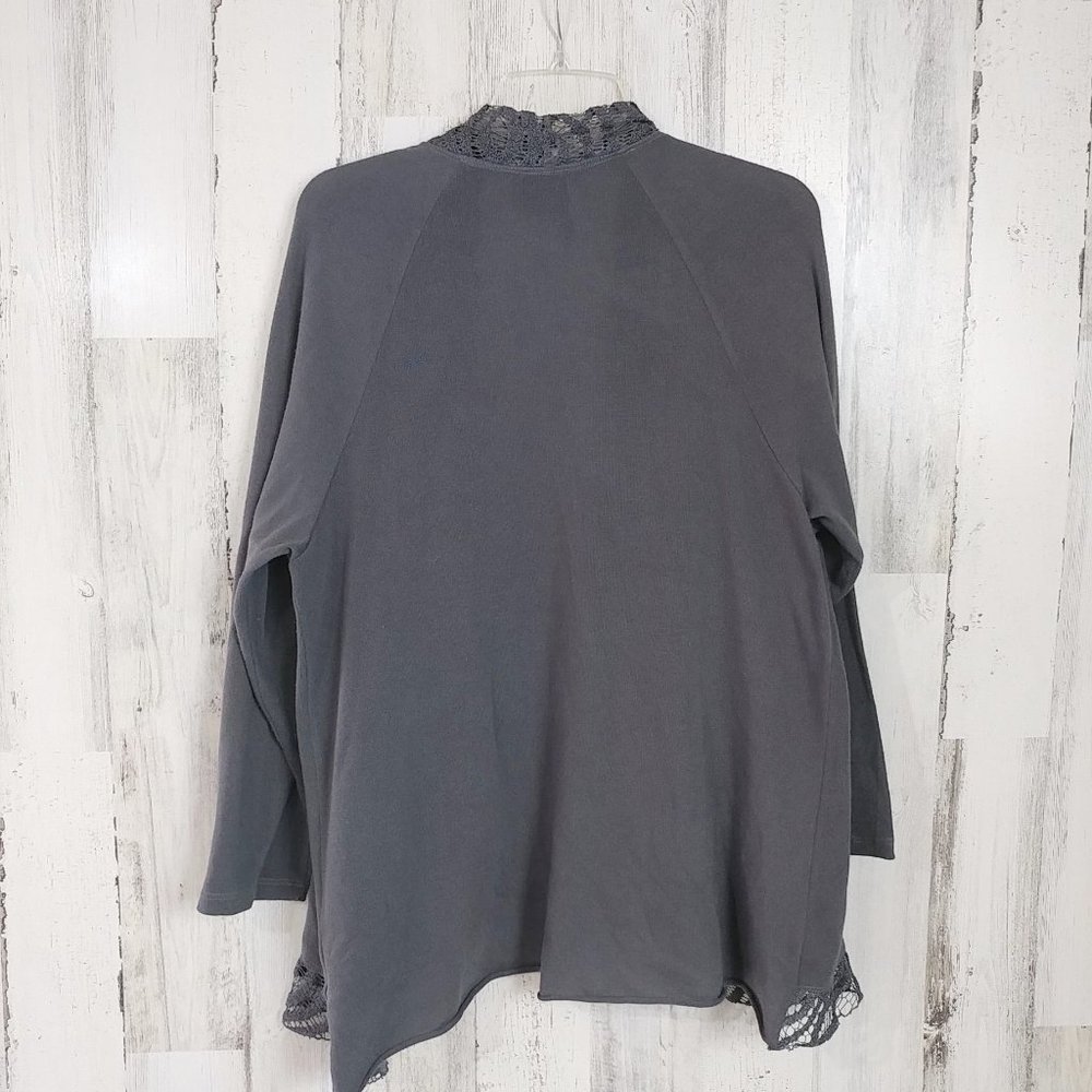 1X Open Front Cardigan Sweater Waterfall Lace Gray - Picture 3 of 3